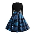 thumbnail image 6 of 2026 Valentine Dress for Women Retro Long Sleeve V-Neck Cocktail Dresses with Belt 3D Love Heart Print A-Line Dress Navy L, 6 of 6