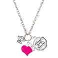 thumbnail image 1 of Delight Jewelry Silvertone Mini Butterfly with Clear Wings & Crystals - Hot Pink Heart Nurse Strong Zoe Necklace, 1 of 4