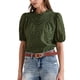 thumbnail image 4 of INSPIRAR CHIC Blusa de ganchillo para mujer con cuello de volantes, manga corta, diseño calado, tops de verano, L Verde, 4 of 6