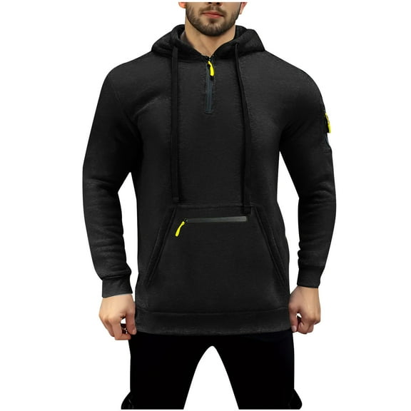 Enjoytime Lightweight Hoodie Men Solid Color Long Sleeve Quarter Zip Pullover Tops Casual Loose Fall Winter Warm Oversized Sweatshirt Black L