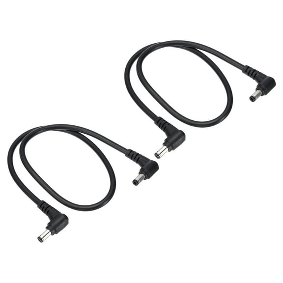 Uxcell 2Ft 5.5 x 2.1mm Male to Male DC Power Cable, 2Pcs 18AWG Wire Adapter 90 Degree Right Angle Connector Cord, Black