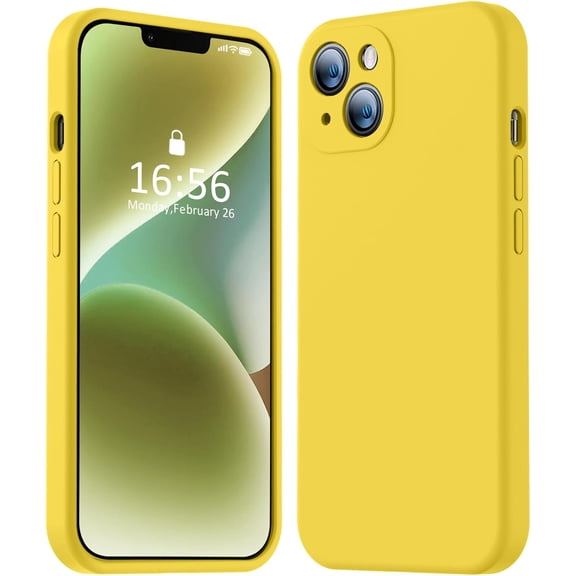 Compatible with iPhone 14 Case, Upgraded Liquid Silicone with [Full Cover Camera Protection] [Soft Anti-Scratch Microfiber Lining] Protective Phone Case for iPhone 14 6.1 inch - Yellow