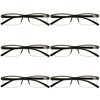 6 Packs Mens Rectangle Half Frame Reading Glasses Blue Light Blocking Black Spring Hinge Readers +1.75