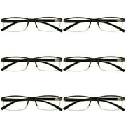 6 Packs Mens Rectangle Half Frame Reading Glasses Blue Light Blocking Black Spring Hinge Readers +3.00
