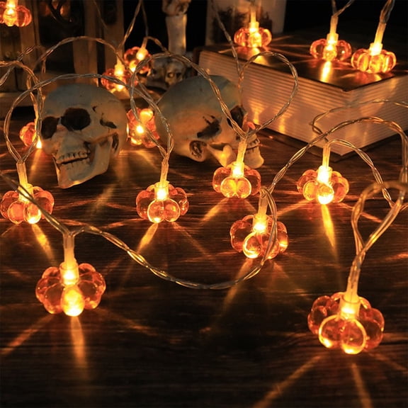 Konghyp 118in 20LED Crystal Pumpkin String Lights, Battery Operated Halloween Fairy Lights, Indoor Outdoor Decorative Lighting, Seasonal Party Decor, Waterproof Halloween String Lights