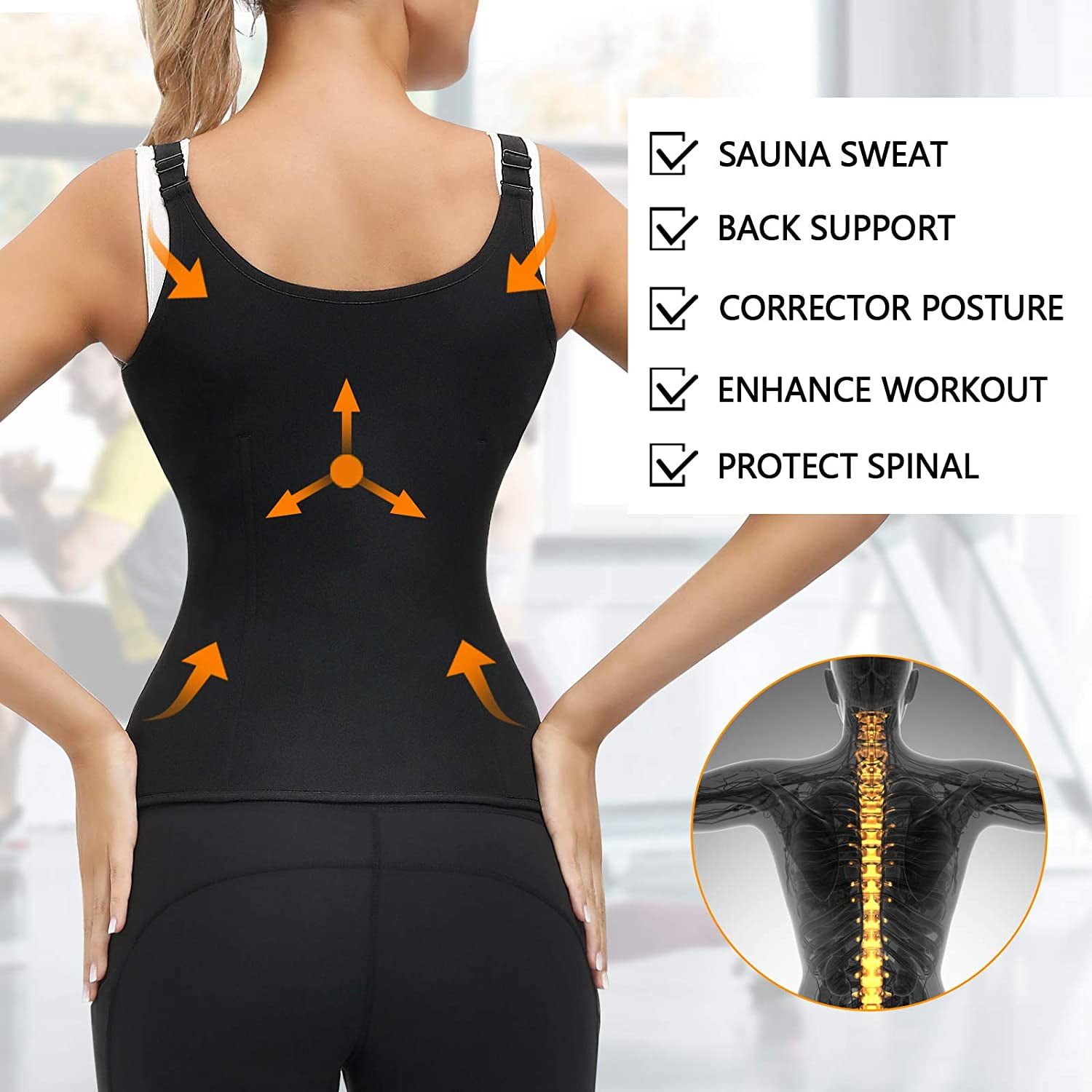 Vaslanda Sweat Waist Trainer for Women Neoprene Sauna Tank Top Zipper Vest Workout Sport Double Compression Girdle