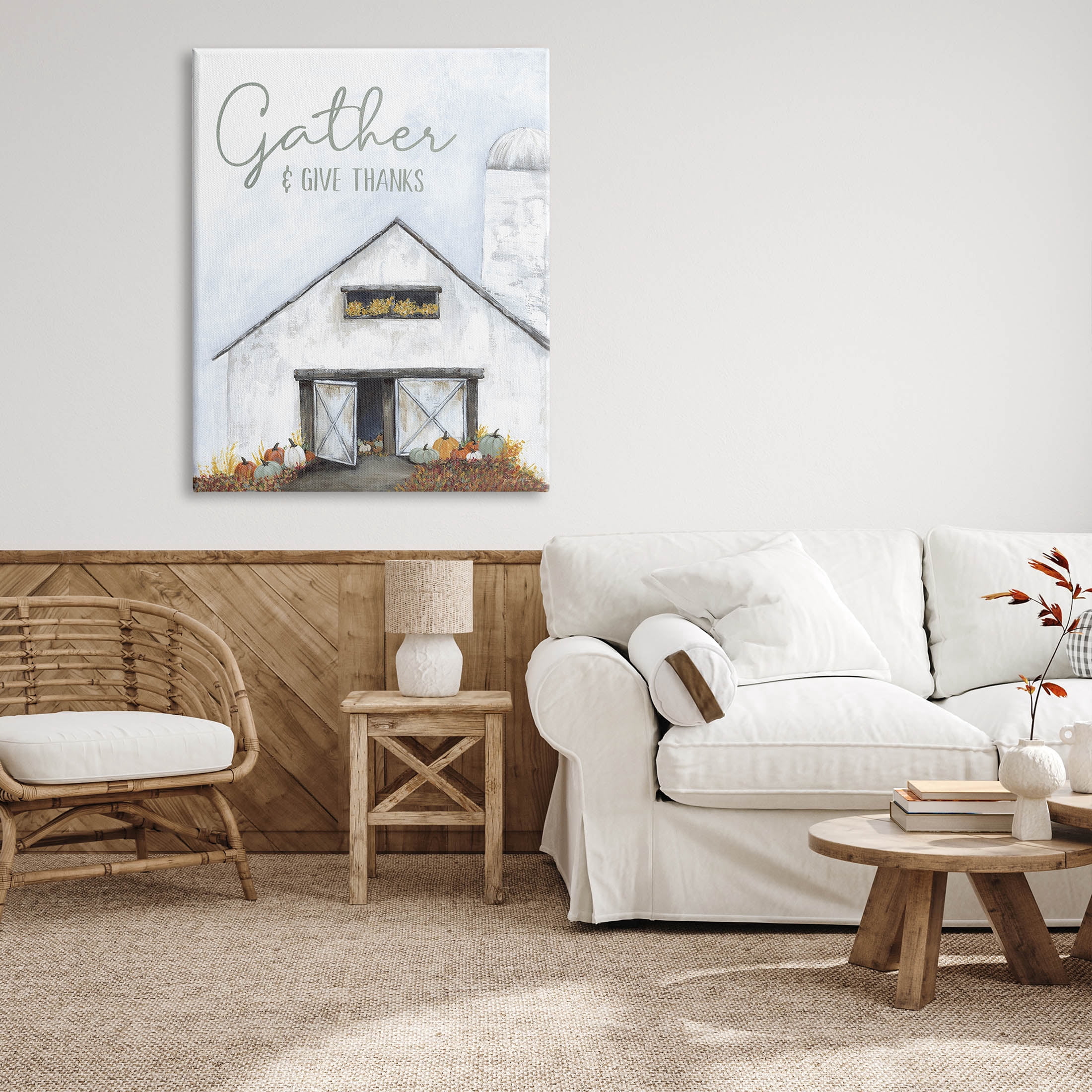 Gather & Give Thanks Autumn Barn Holiday Graphic Art Gallery Wrapped Canvas Print Wall Art