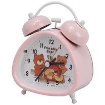 REGALWOVEN Triangle Shape Mechanical Alarm Clock, Loud Alarms, Cute Animals Pattern for Teens and Heavy Sleepers Pink 4.4"L x 2.2"W x 3.4"H