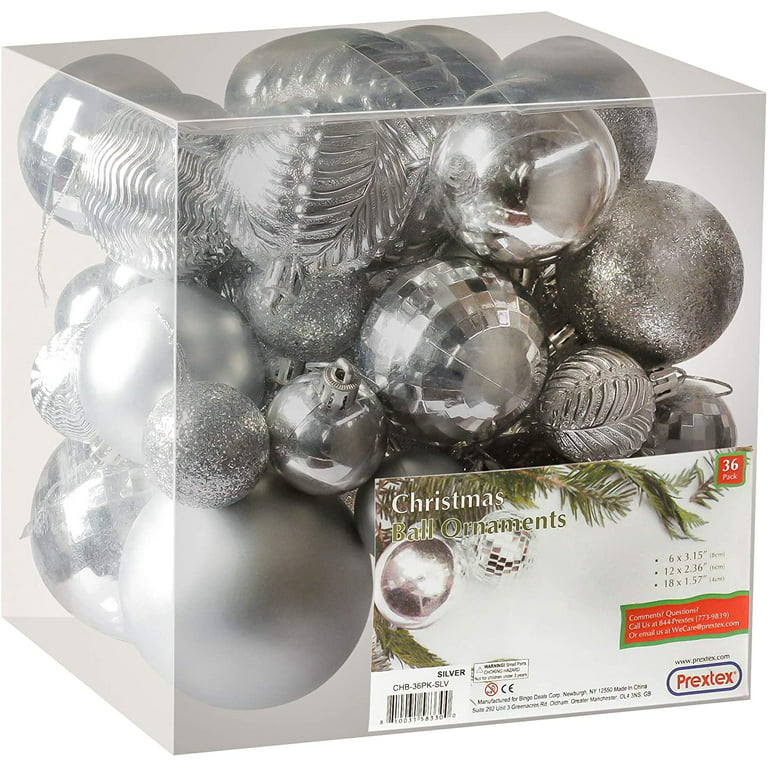 Prextex White Christmas Ball Ornaments for Christams Decorations - 36  Pieces Xmas Tree Shatterproof Ornaments with Hanging Loop for Holiday and  Party Deocation (Combo of 6 Styles in 3 Sizes) 