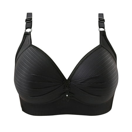 Lovzfmll Bras for Women No Underwire  Womens Seamless Bra No Underwire Comfort Push Up Bras Wireless Bralette 3PC Printing Gathered Together Large Size Daily Underwear No Rims Bras 3PC (Black) M