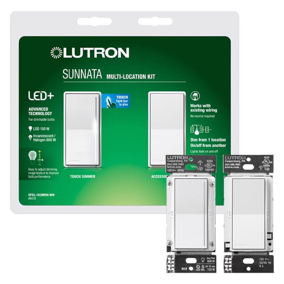 Atenuador Lutron Sunnata Rocker 150 W, paquete de 1 unidad, blanco