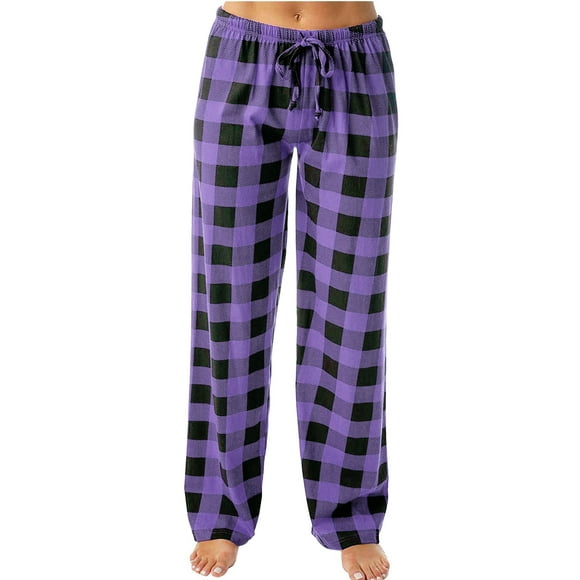 Bowake Women's Pajamas Pants Plaid Elastic Waist Drawstring Wide Leg Pants Casual Loose Comfy Lounge Trousers
