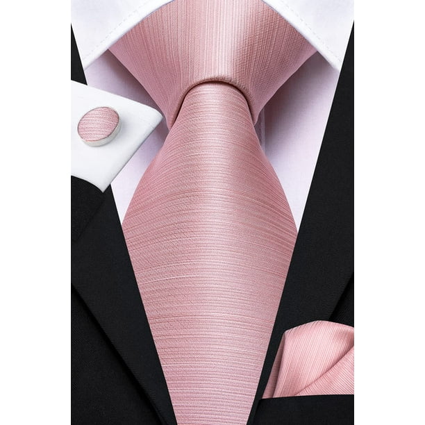 HiTie Pink Tie Rose Gold Necktie for Men with Pocket Square and Cufflinks Wedding Tie Set