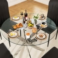 thumbnail image 3 of Round Dining Table Set for 4, 5-Piece Modern Tempered Glass Table with 4 Black Chairs - Compact Design for Kitchen/Living Room/Dining Room, 3 of 7