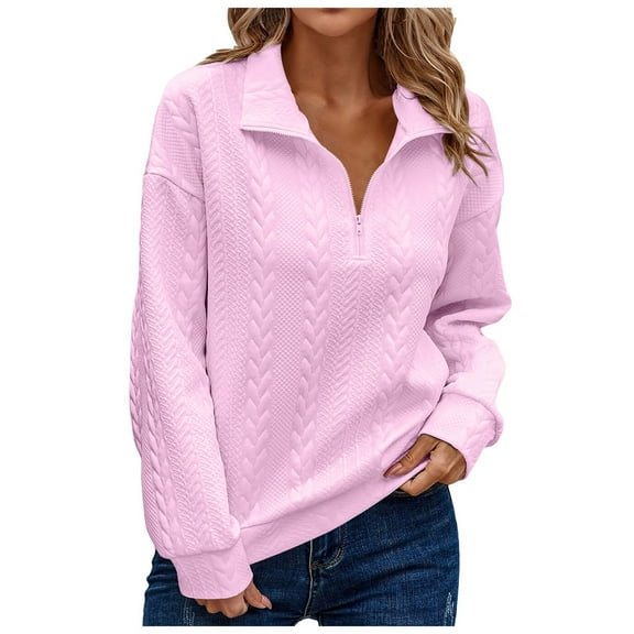 Women Quarter Zip Oversized Casual Loose Rib Knit Cozy Pullover Sweater Top 2024 Fall Fashion Outfits Clothes Thumb Sleeve Hoodies Womens Half Zip Sweatshirts