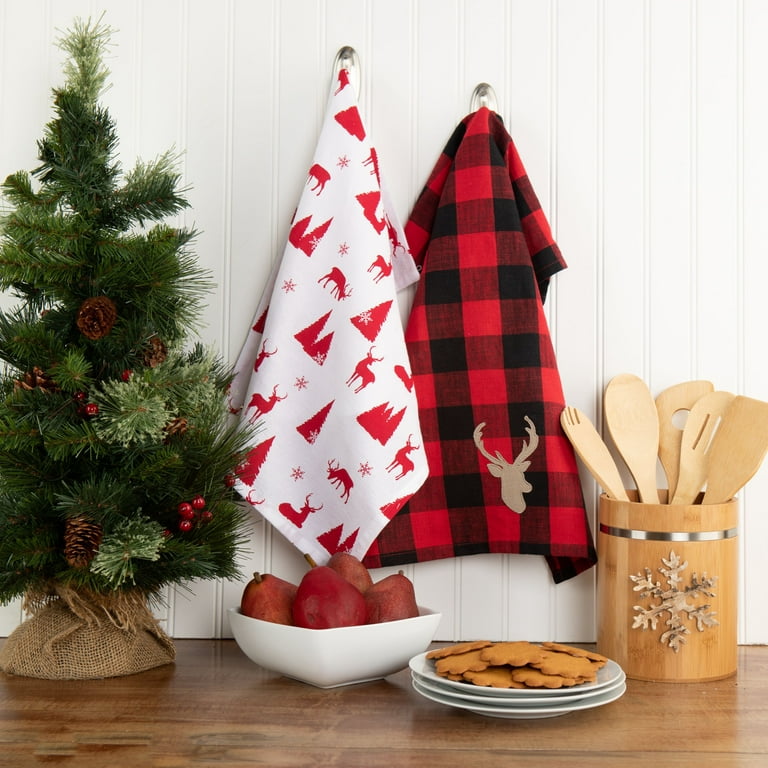 Buffalo Plaid Christmas Tree Kitchen Towel Set of 2, Absorbent Microfiber  Hand Towels for Kitchen Bathroom Bar Decorative Red Ultra Soft Resuable