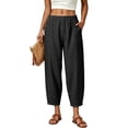 thumbnail image 2 of Nestiefly Women Linen Wide Leg Palazzo Barrel Pants Drawstring Casual Summer Beach Vacation Boho Baggy Pant with Pockets Black 2XL, 2 of 5