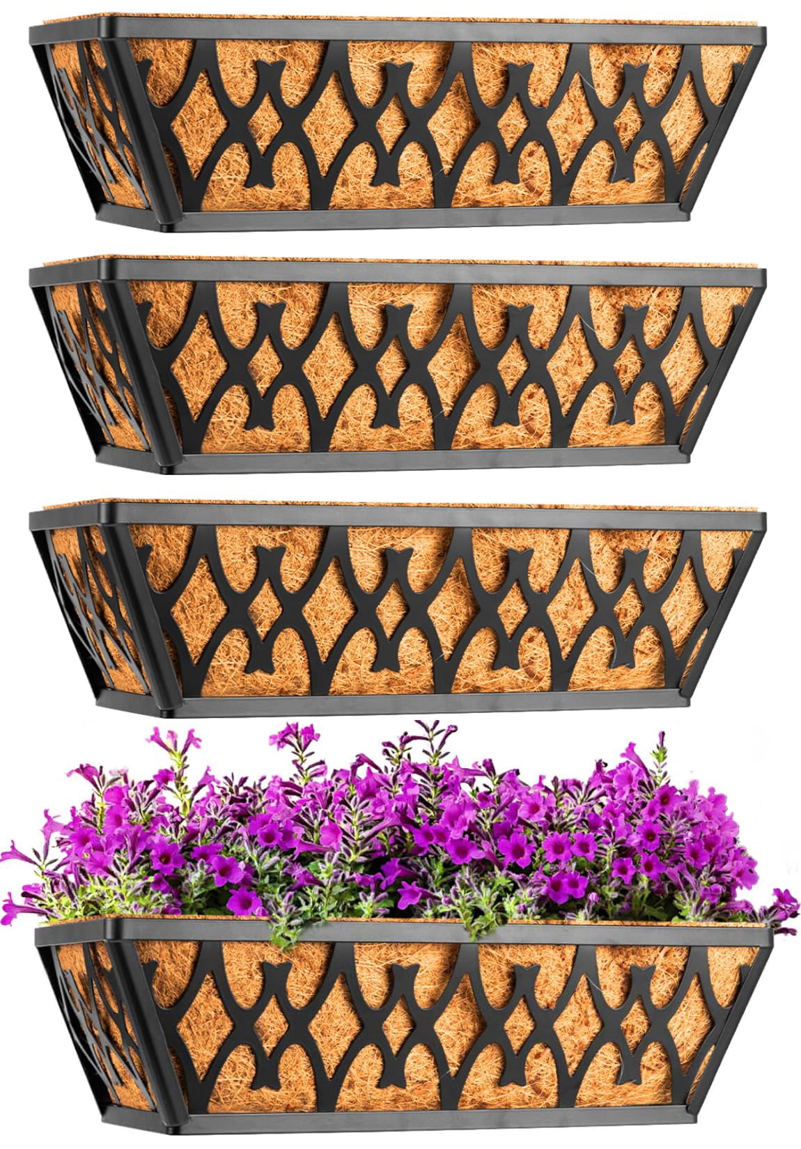 14 Inch 2 Pack-black Window Box Planter for Outdoor Garden Balcony Deck Decor