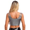 thumbnail image 4 of Top plateado sexi para mujer, Top bajo con cuello en U, Top corto ajustado con correas dobles, ropa para discoteca, fiesta de baile, Jazz, discoteca, Top metálico brillante para el vientre, 4 of 5