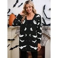 thumbnail image 5 of Women'S Button Cardigan Long Sleeve Loose Casual Knit Cardigan Halloween Bat Black S, 5 of 8