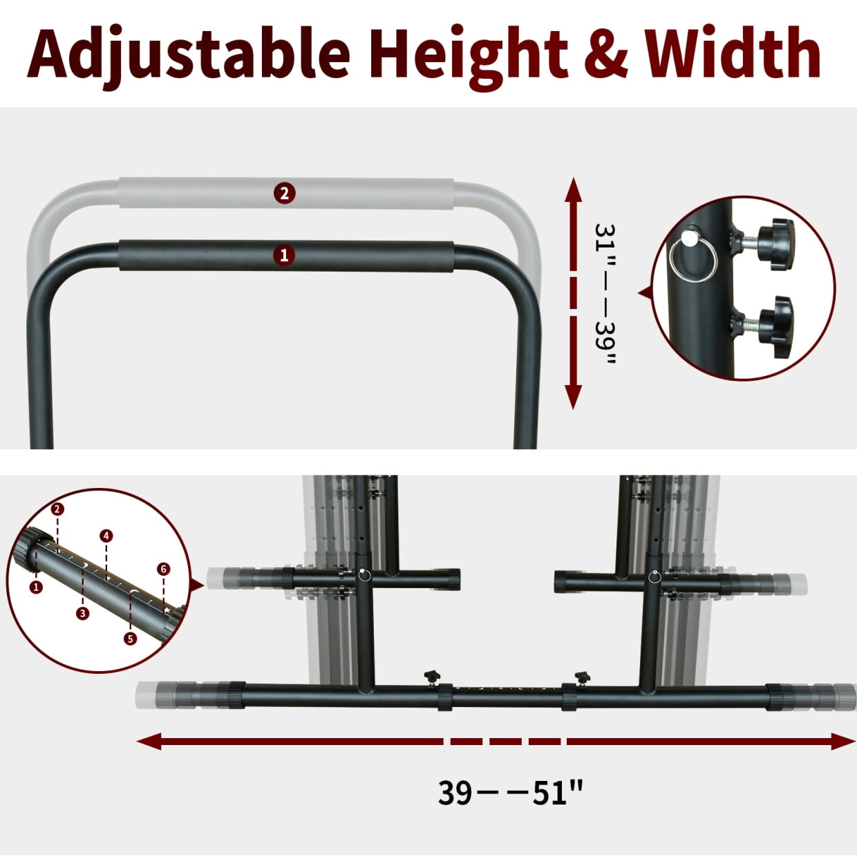 Portable Parallel Bar with Stable and Sturdy Thickened Steel, Adjustable Height Push Up Stand for Home, Calisthenics, Exercise, Black