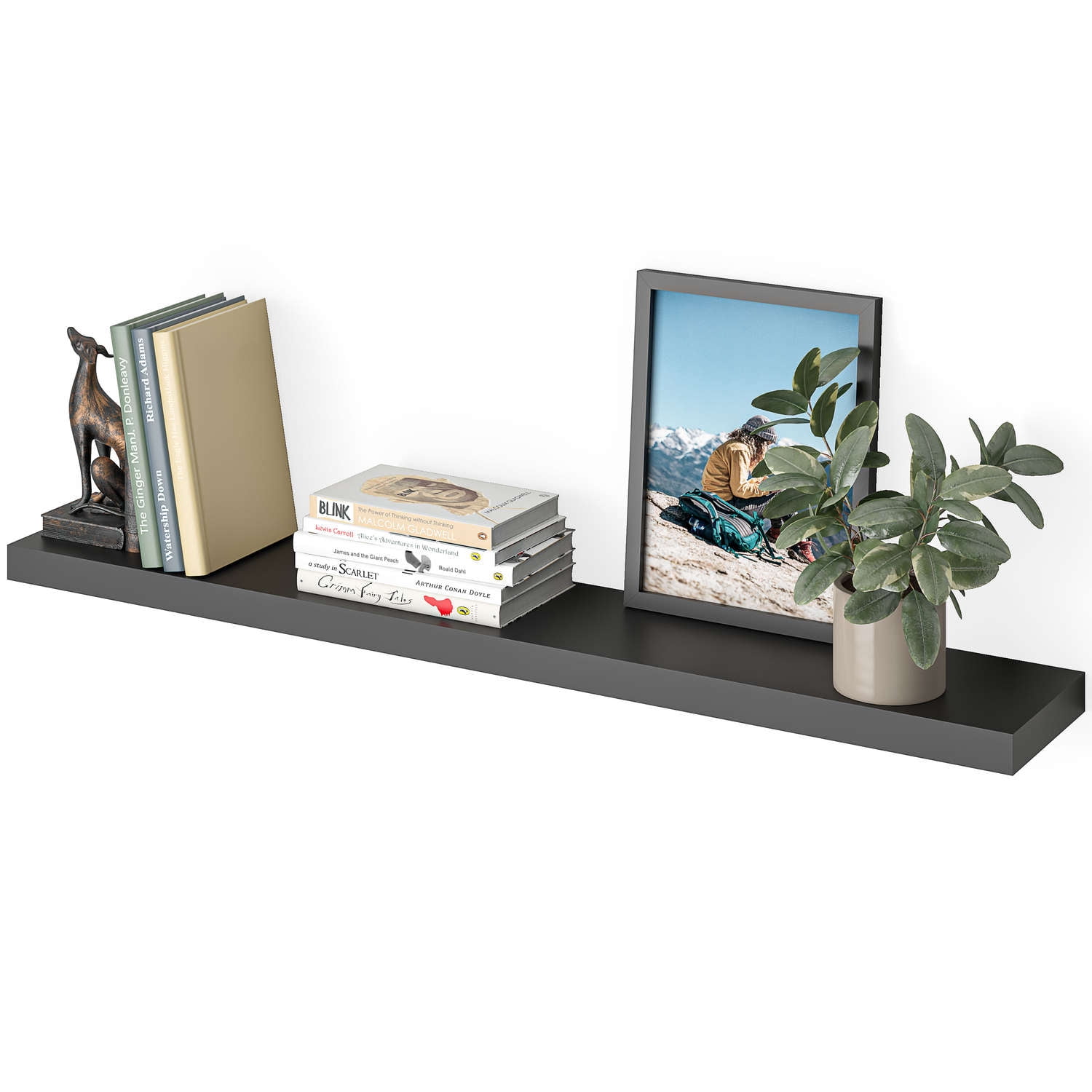 Ballucci 48" Floating Shelf, Wood Wall Mount Shelf with Invisible Bracket, 8" Deep, Black