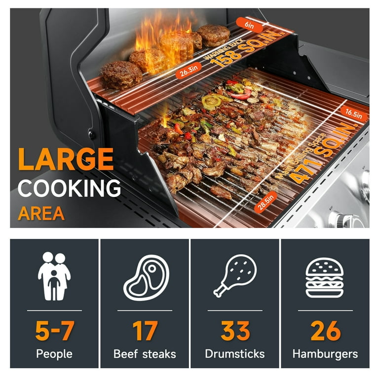 SKOK 4-Burner Gas Grill with Side Burner & Porcelain