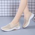 thumbnail image 2 of Women's Mesh Walking Sneakers Lightweight Breathable Workout Shoes Elderly Slip on Summer Casual Tennis Shoe wirh Arch Support Beige Size 7, 2 of 7