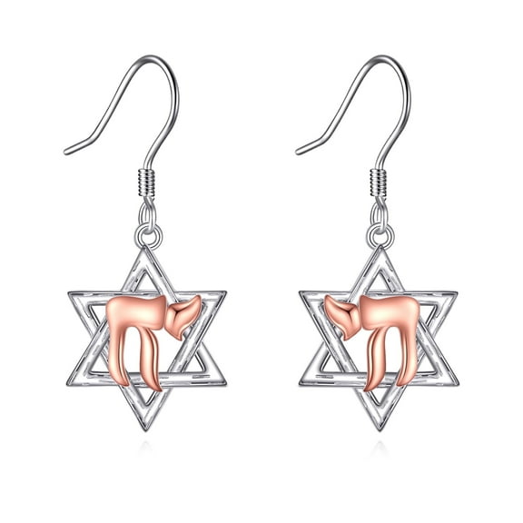 Star of David Earrings for Women Hebrew Chai (Life) Earring Sterling Silver Jewish Token Jewelry Gift