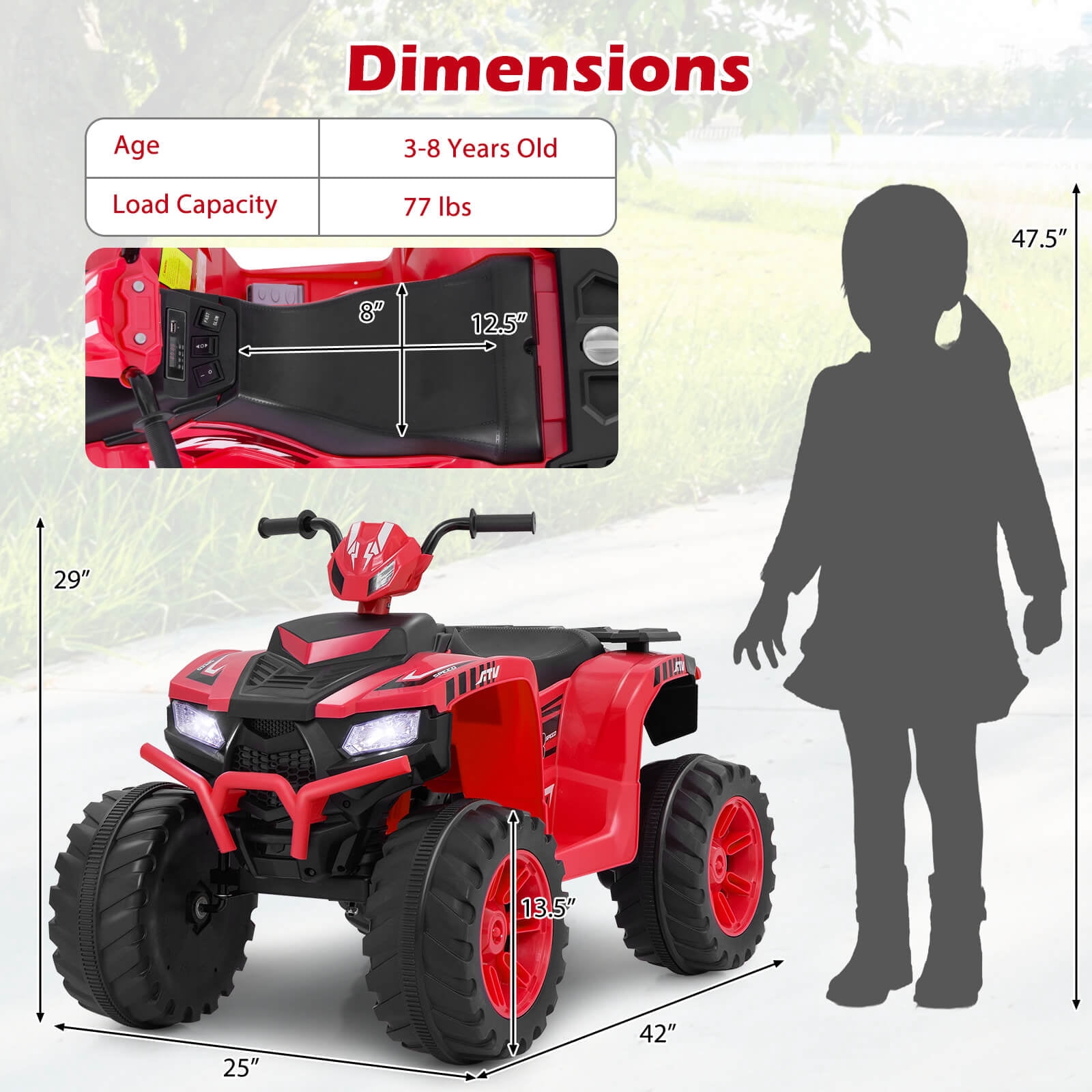 Infans 24V Kids Ride-On Electric ATV 4-Wheeler Quad Car with Wireless Connection