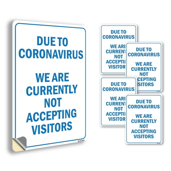 Due To Coronavirus We Are Not Accepting Visitors Public Safety Vinyl Decal Label 14 Inch x 10 Inch - 5 Pack