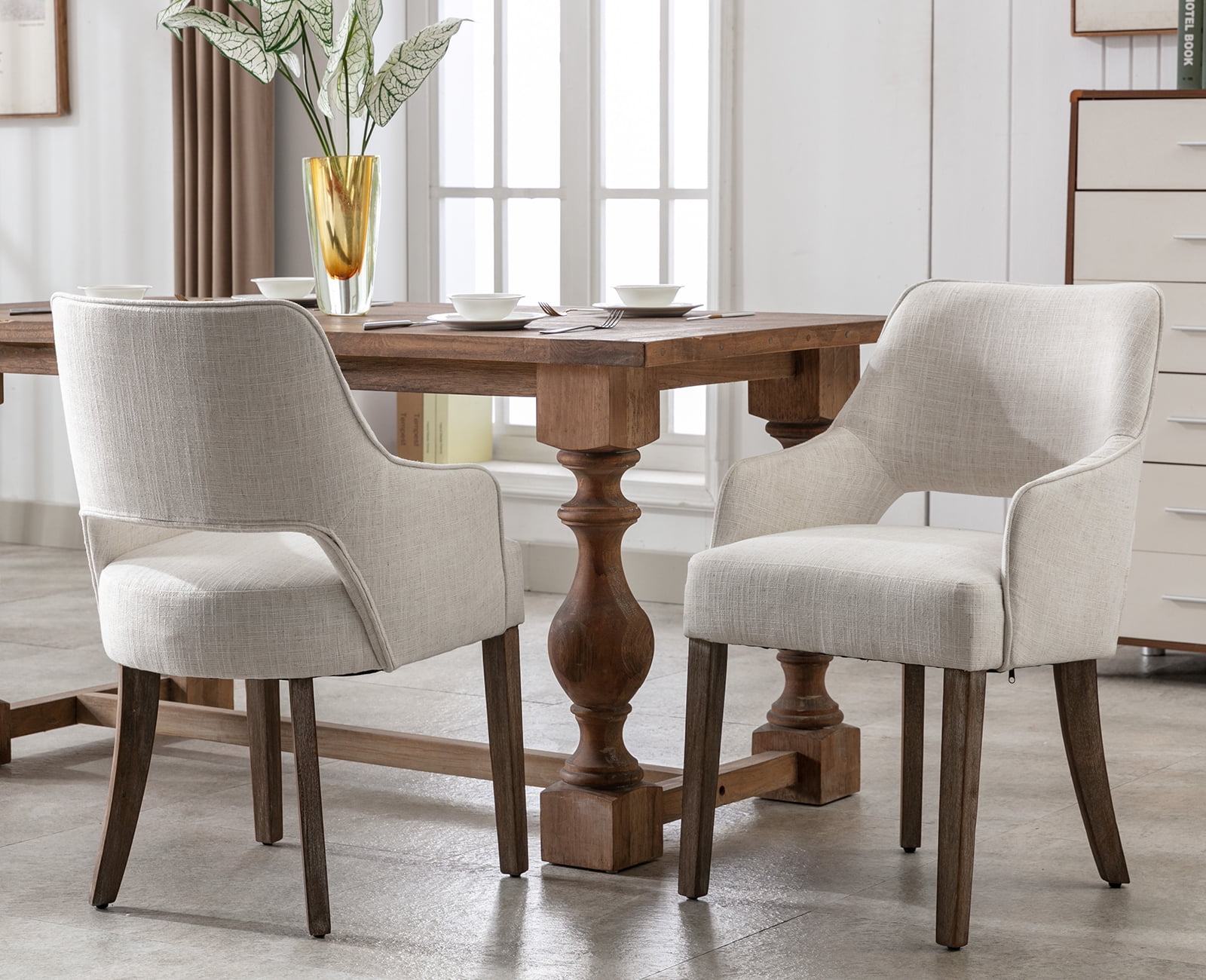 Guyou Modern Dining Chair Set of 2, Linen Upholstered Side Chair with