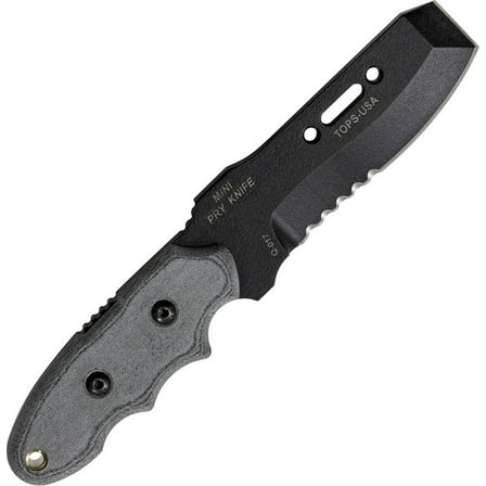 Tops MPK01 Mini Pry Fixed Blade Knife Black Combo /Linen Micarta   Sheath
