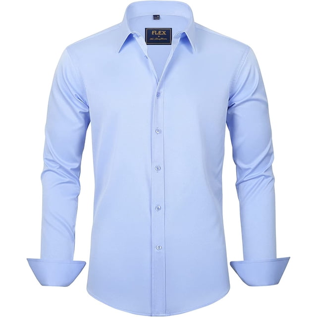 J.VER Camisas de vestir para hombre, camisa formal de manga larga, elástica, sin arrugas, informal, con botones