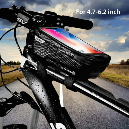 TSV Bike Bicycle Phone Mount Bags - Waterproof Front Frame Top Tube Handlebar Bags with Touch Screen Phone Holder Case Sports Bicycle Bike Storage Bag Cycling Pack Fits for iPhone 7 8 Plus (Best Bike Mount For Iphone 7)