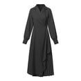 thumbnail image 4 of IROINNID Maxi Dress for Women Loose Long Sleeve Loose Dress Solid Turn Down Collar Classic Dress Sales,Black, 4 of 5