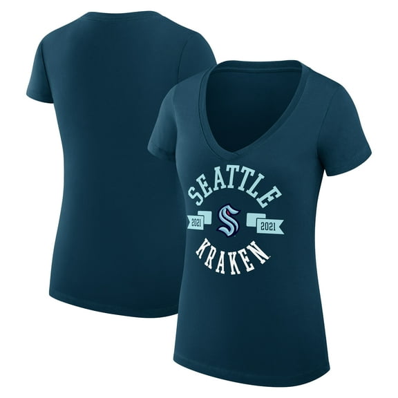 Women's G-III 4Her by Carl Banks Navy Seattle Kraken Super-Slim Fit Lightweight City Graphic V-Neck T-Shirt
