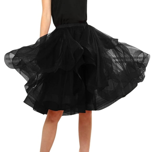 Jupe Asymétrique Taille Haute à Lacets avec Fente avant Jupes pour Femmes Jupe Courte à Carreaux Mignonne pour Adolescentes Jupe à Franges Rave Boutonnée Jupes Femmes Décontractées Robe de Bal en Maille pour Femmes Tutu de Ballet Noir G