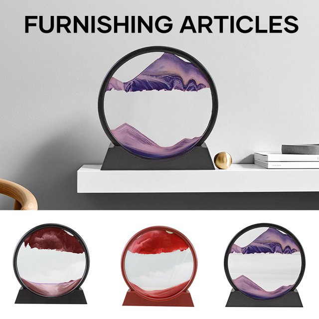 CAROOTU Moving Sand Art Picture Round Glass 3D Natural Landscape Flowing Sand Frame Hourglasses Decor For Home
