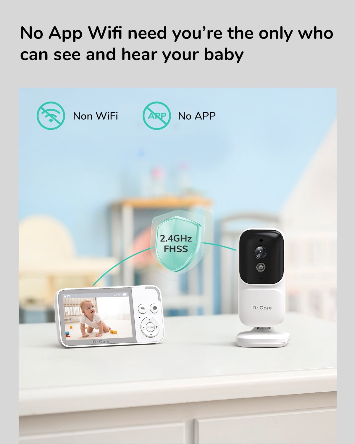 Dr.Care 3.5" Video Baby Monitor with 2 Cameras, 2-Way Audio, Night Vision, VOX Mode, Video Recording, 4X Zoom,Temperature Sensor
