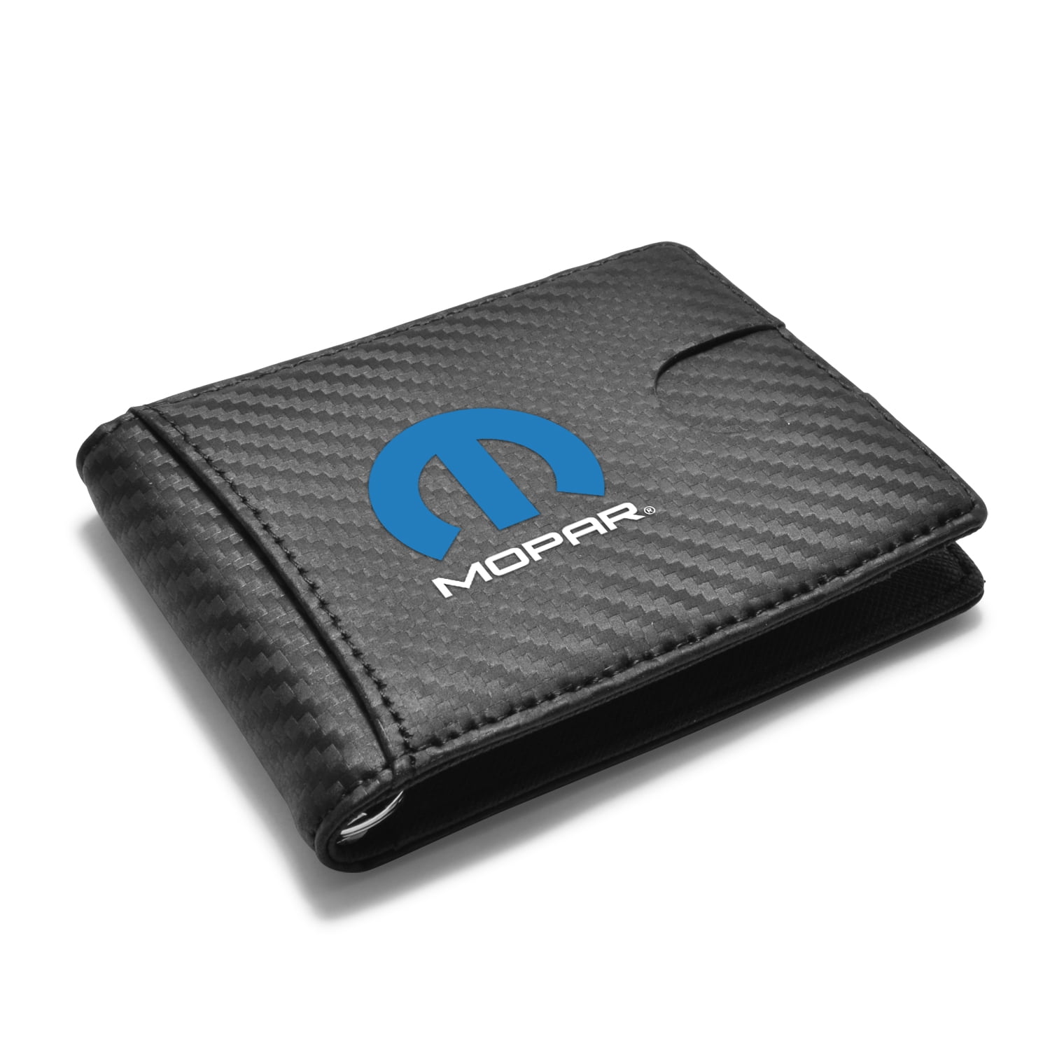 Mopar Black Slim Real Leather Carbon Fiber Patterns RFID Blocking Bi-fold Wallet