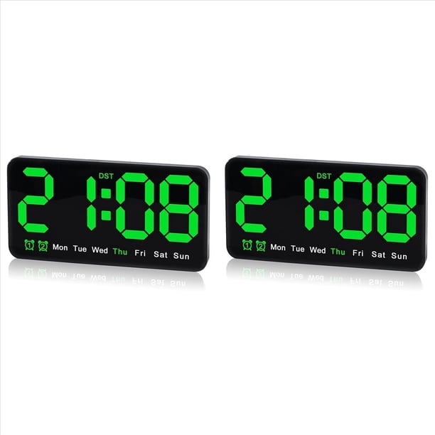 2X Reloj de Pared Digital, 9,5 Pulgadas, Reloj Despertador LED con DíGitos Grandes, Horario de Verano, Alarma Dual, para DecoracióN de SalóN, Dormitorio, Aula