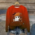 thumbnail image 2 of DOSUKRAI Halloween Sweatshirt for Women Spooky Season Funny Long Sleeve Graphic Crewneck Pullover Tops Cute Ghost Sweater Watermelon Red,XL, 2 of 9