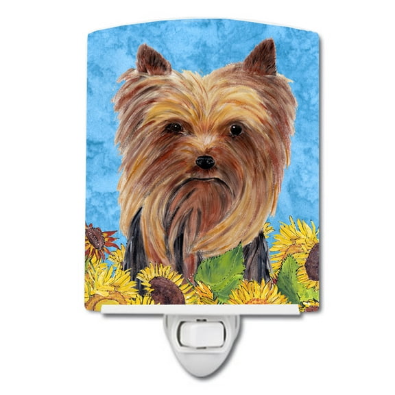 Yorkie in Summer Flowers Ceramic Night Light