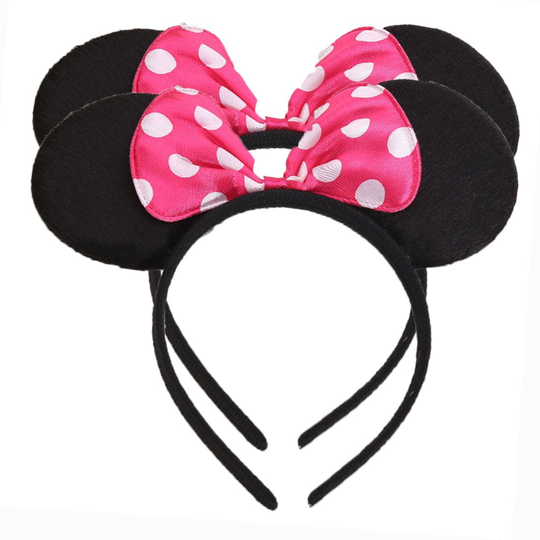 Red & Black CrushJoy 20 Pcs Mickey Minnie Mouse Ears Solid Black & Red Bow Headband for Boys & Girls 