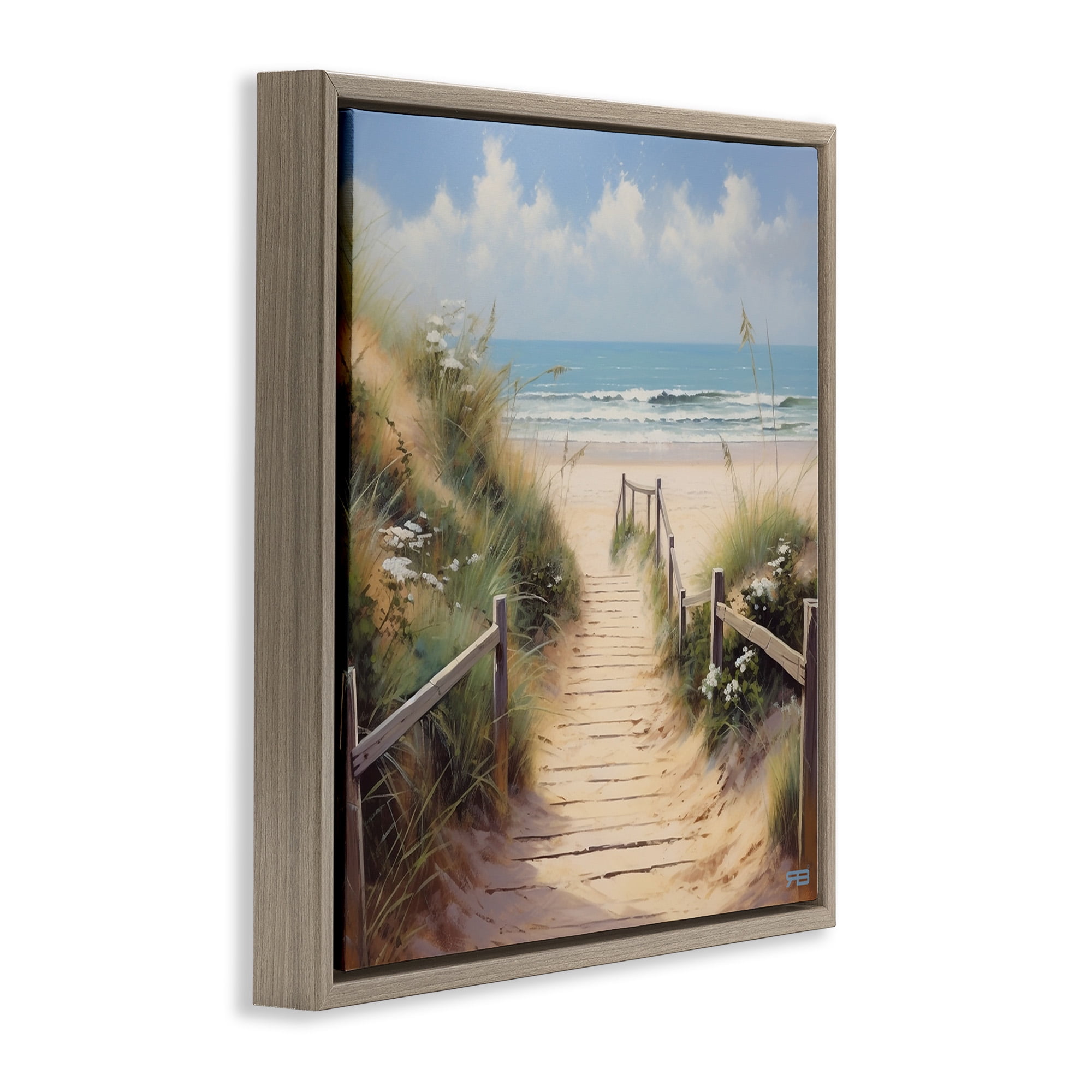 Stupell Industries Sandy Path to Beach Landscape Painting Brown Floater Framed Canvas Art Print Wall Art, 25 x 25