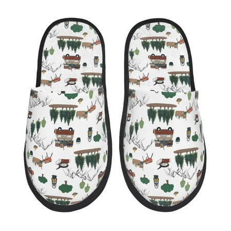 

Noikeo Camping Caravan 2 Pattern Cozy Slippers Indoor for Women and Mens Fuzzy House Shoes Soft Plush Warm Slip-on Slippers-Medium