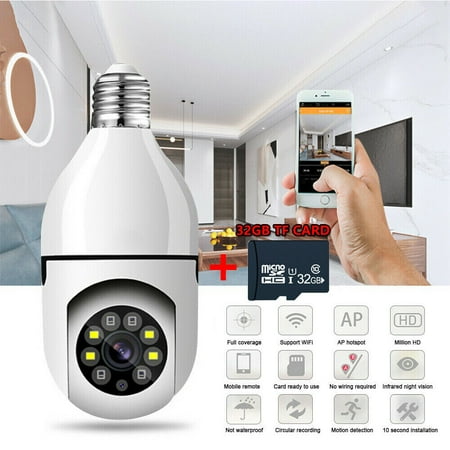 

Cocobaby 360° HD Bulb Camera WiFi Smart IR Night Camera Panoramic Home Security Monitor with 32G TF Card- White