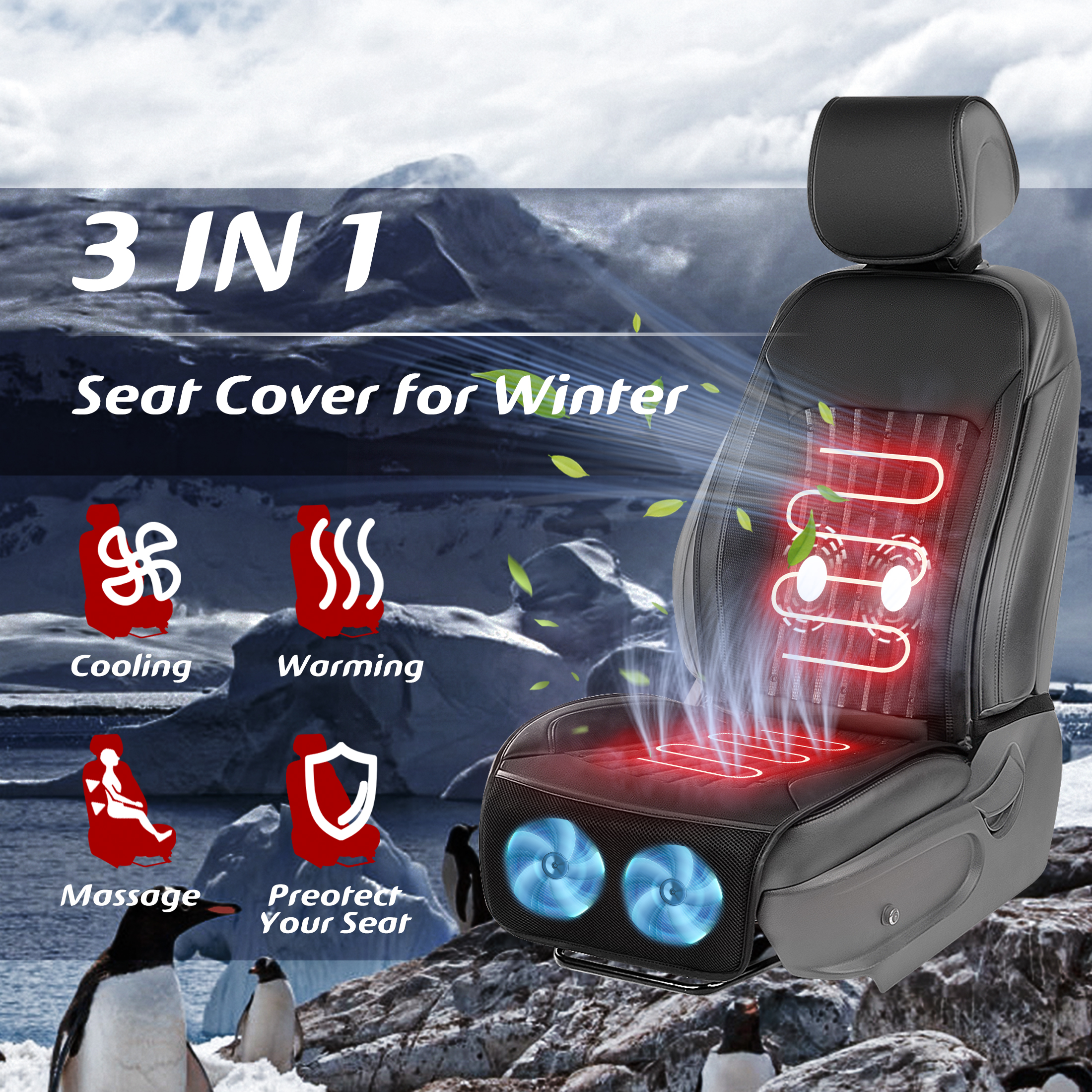Paffenery Heated and Cooling Seat Cover Front Black photo 7