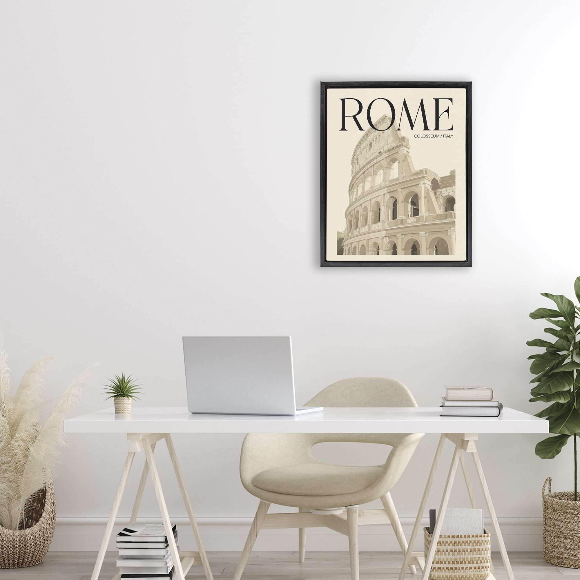 Stupell Industries Vintage Rome Colosseum Black Framed Floater Canvas Wall Art, design by Andreas Magnusson